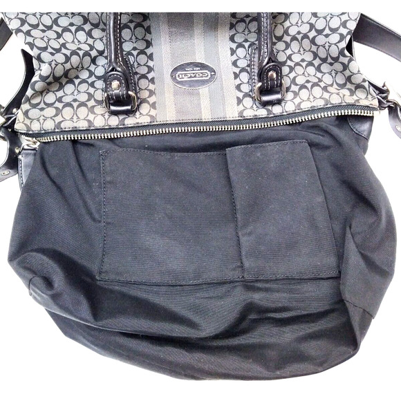 Coach Molly Signature Black Canvas Stripes Top Handles Zipper Satchel Bag - Picture 11 of 14